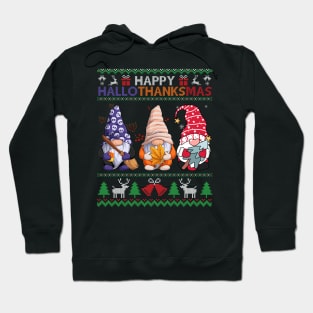 Halloween Thanksgiving Christmas Happy HalloThanksMas Gnomes T-Shirt Hoodie